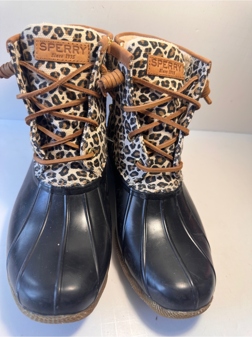 Sperry Saltwater Leopard Duck Boots Womens 7.5